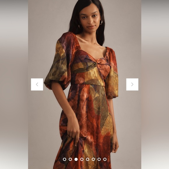 Anthropologie NWT Hutch Printed Twist-Front Puff-Sleeve Ruffle-Hem Midi size XS. - Picture 4 of 16